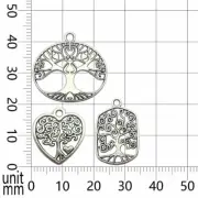 3 Tree of Life Charms Pendants Antique Silver Tone Tree Findings Assorted Lot