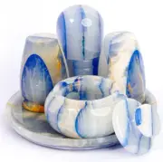 Blue & White Marble Salt & Pepper Set with Tray – 5-Piece Elegant Kitchen Décor
