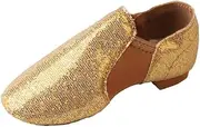 [TMA EYES] Golden Sequin PU Upper Slip-on Fashion Dance Shoes for Girl's