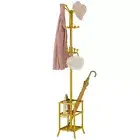 Coat Rack Freestanding With Umbrella Holder Metal 12 Hooks Tree Clothes Hat
