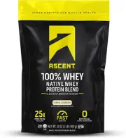 Ascent 100% Whey Protein Powder - Post Workout Whey Protein Isolate, Zero Artifi