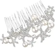 Gogogmee Silver Alloy Sea Star Rhinestone Hair Comb Elegant Bridal Accessories for Weddings Engagements and Special Occasions Delicate Pearl Headdress Hair Decoration for Brides and