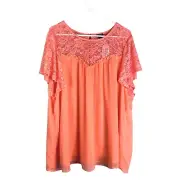 Torrid Crinkle Chiffon Blouse Womens Orange Sz 3 Lace Details Short Sleeve Lined