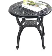 Mandolin Outdoor Patio,Rust -Resistant Cast Aluminum Side Table,Weather Resistant End Table，Coffee Table， Perfect for Patio, Backyard Or Garden.W 20.8" X H18.5(Aluminum Round, Black)