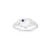 Silver Blue Stone Heart Signet Ring Size I in Blue
