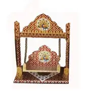 Meenakari Wooden Handcrafted Decorated Peacock Krishna Ji Jhula.