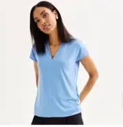 Buffalo SZ M David Bitton Women's V-Neck Cap Sleeve Blouse, Old Blue NEW W TAGS