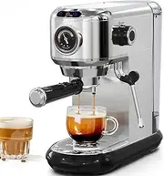 19 Bar Espresso Coffee Machine, 1450W Pump Espresso Machine, Cappuccino Maker with Milk Frother, 1.1L detachable Water Tank, for Cappuccino Latte Mocha, Stainless Steel
