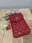BADGLEY MISCHKA Red Vegan Leather Phone Case with Diamond Quilting and Pearls