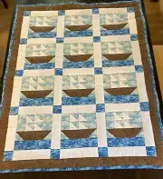 Sail Boats Patchwork Quilt handmade lap/crib size 34"X 43" cotton NEW! CQ-23