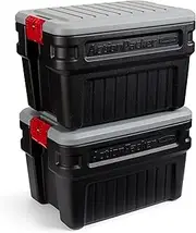 Rubbermaid ActionPacker 24 Gal Lockable Storage Box Pack of 2, Outdoor, Industrial, Rugged, Grey and Black