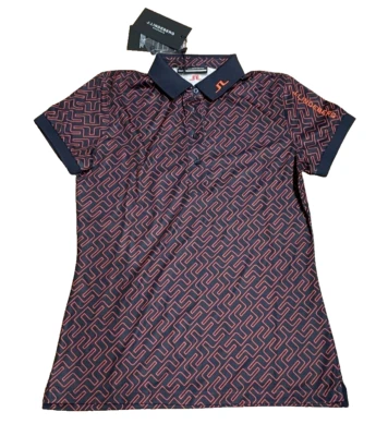 J. Lindeberg Women Tour Tech Print Golf Polo GWJT05399 Ketchup Medium NWT