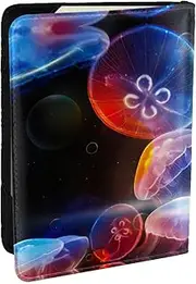 [JEJEA] Colorful Jellyfish Print Travel Organizer Credit Cards Case Passport BookPassport Holder Cover Wallet forTraveling,, Black, One Size