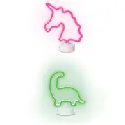 isGift Illuminate Neon Unicorn and Dinosaur Kids Night Lights Pink/Green