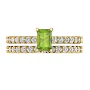1.41ct Emerald Round Cut Natural Peridot Promise Bridal Ring set 14k Yellow Gold