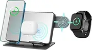 LABRIMP Wireless Charging Station with LED Digital Clock and Temperature Display Fast Charging Stand for Phones Smartwatches and Earbuds Compatible with Samsung and More