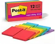 Post-it Super Sticky Notes, 3 in x 3 in, Marrakesh Collection, 12 Pads/Pack (654-12SSAN)