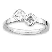 Sterling Silver Stackable Expressions Dbl Cushion Cut White Topaz Ring