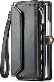 Crossbody Case for Samsung Galaxy Z Fold 6, Magnetic Flip Multifunctional High-Capacity Zipper Wallet Leather Cover with S-Pen Holder