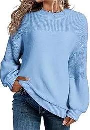 [NAVYN] Women's Fall Winter Crew Neck Long Sleeve Christmas Knitted Sweaters Loose Thermal Knit Pullovers Tops Womens Clothes(Sky Blue,M/Medium)