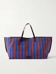 [STAUD] STAUD - Christos Large Leather-trimmed Striped Canvas Tote - Brick - One size One size Red