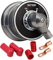 TOPPERFUN Battery Disconnect Switch, 300A Power Disconnect Circuit Breaker, High Current Power Disconnect Isolator, Rotary Battery Isolator Switch with 2 Copper Terminals and 4 Rubber Sleeves