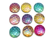500 pcs Mixed Colour AB Flatback Resin Fish Scale Pattern Round Cabochons 12mm