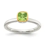 Sterling Silver Rhodium-plated 14K Accent Polished Cushion-cut Peridot Ring Sz 8