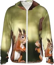 [FHEDVBN] Men's UPF 50+ Cute Squirrels Sun Protection Hoodie Long Sleeve Rash Guard Hiking Running Workout Shirt