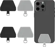 4 Pack Phone Tether Tab for Smartphone Safety, Heavy Duty Phone Lanyard Connector Tabs Safety Tether Connector Pads Phone Strap Replacement Part with Most Phone Cases (Black, Grey), Black, Gray, One
