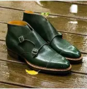Men’s Green Leather Double Monk Strap Shoes – Handmade & Elegant Dress Shoesv