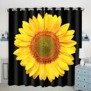 Sunflower on Black Background Window Curtain Panels Blackout Curtain Panels T...