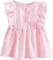[Generic] Girls Summer Dress Plaid Small Flying Sleeve A Swing Pleated Casual Going Out for 0 to 6 Years Baby Rompers Girl (Pink, 6-12 Months)