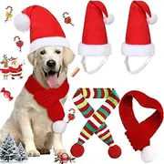 Frienda 4 Pcs Christmas Santa Hat 2 Adjustable Dog Christmas Outfit Costume Hat and 2 Knit Red Scarf Winter Pet Accessory for Small Medium Large Dog(Large)