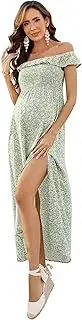 [FUNJULY] Maternity Dresse Women's Maternity Off Shoulder Dress High Waist Split A-Line Floral Print Boho Maxi Dresses