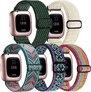 Stretchy Band Compatible with Fit bit Versa/Fit bit Versa Lite/Fit bit Versa 2 Bands Women/Men, Breathable Adjustable Elastic Nylon Sport Wristbands for Versa 2 Watch
