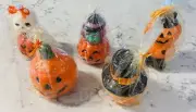 5 VINTAGE HALLOWEEN WAL-MART K-MART CANDLES ~ PUMPKINS / SKELETON / WITCH