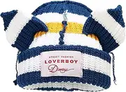 [VPTMRP] Striped Cat Ear Hat Cute Beanie Hat Knit Cap Warm Skull Cap Crochet Hat for Men and Women