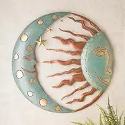 Teahutty Sun Moon Star Wall Art Sculpture,11.8in Metal Wall Art with Sun Moon Stars Decor,Hanging Indoor Outdoor Wall Art Decor for Living Room Bedroom Farmhouse Patio (1pcs)