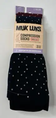 3 Pair Muk Luks Wide Calf Nylon Knee-High Compression Socks 6-10