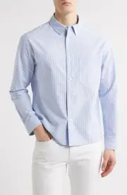 FRAME Stripe Cotton Button-Down Oxford Shirt in Blue Stripe at Nordstrom, Size Small