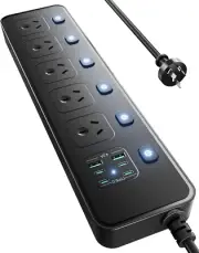 Power Board Individual Switch 3250W Power Strip +5 AC Outlets 2 USB a & 4 USB C