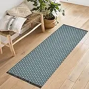White Polka Dots Blue Runner Rug, Long Hallway Rug, Kitchen Runner Washable Rug, Absorbent Kitchen Floor Mat