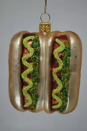 Mouth Blown & Hand Painted European Glass Ornament - Hot Dog