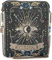 [MARY FRANCES] Moonstruck Beaded Mini Crossbody Bag Novelty Evening Clutch Purse, Black, Black