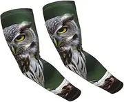 [FHEDVBN] Wild Owl Birds Arm Sleeves Compression Arm Covers for Men Women Outdoor Sun Sleeves Cooling Sports Sleeve, Black