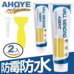 【AHOYE】防霉防水壁癌裂縫補牆膏120G 兩入組 付刮板+尖嘴 壁癌漆 牆面修復 補土