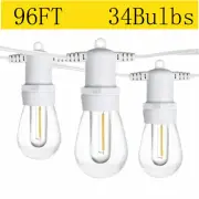 2x 48FT White Outdoor String Lights S14 34 Shatterproof LED Bulbs for Garden