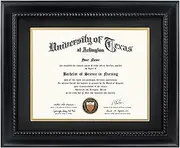 GMFrames 8.5x11 Diploma Degree Frame with Mat or Display 11x14 Certificates without Mat,Solid Wood,Black Finish with Intricate Black Rope Detail,UV Protection Acrylic