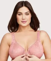 Glamorise WonderWire Front-Closure Stretch Lace Bra - Apricot (Size 8E)